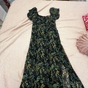 Miami Black and Green Floral Maxi Dress